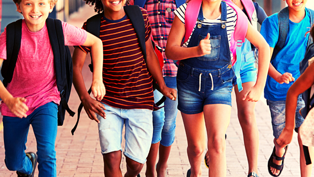 Several Young Students Running